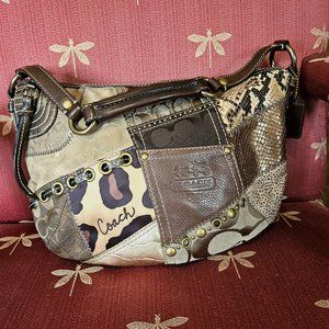 Authentic COACH Signature Multi Colour Brown Patchwork Hobo Bag